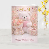 Cute Teddy Bear Mothers Day Card カード (黄色い花)