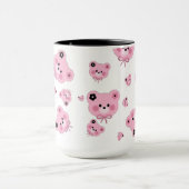 Cute Teddy Bear Mug – Pink & Black Coffee Cup マグカップ (中央)