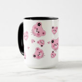 Cute Teddy Bear Mug – Pink & Black Coffee Cup マグカップ (正面左)