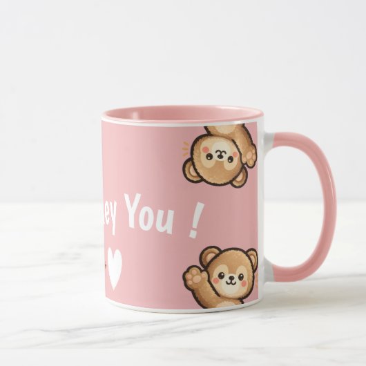 Cute Teddy Bear Mug with Heart – Kawaii Love Bear  マグカップ (右)