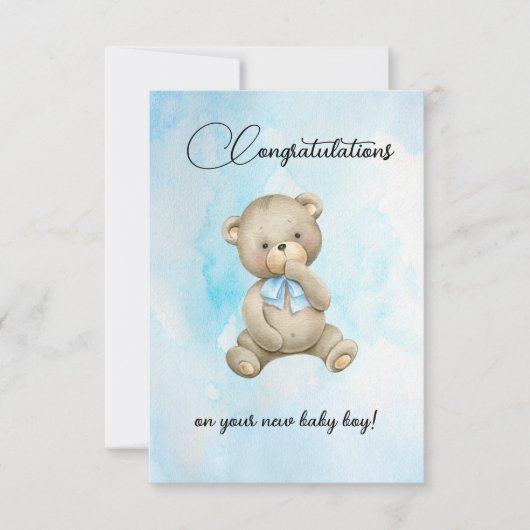 Cute Teddy bear new baby boy congratulations cards (正面)