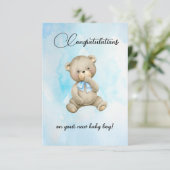 Cute Teddy bear new baby boy congratulations cards (スタンド正面)