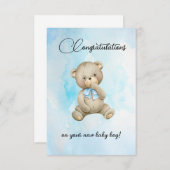 Cute Teddy bear new baby boy congratulations cards (正面/裏面)