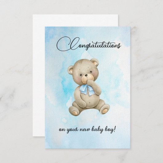Cute Teddy bear new baby boy congratulations cards (正面/裏面)