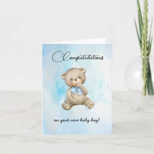 Cute Teddy bear new baby boy congratulations cards ノートカード (正面)