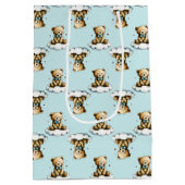 Cute Teddy Bear on a Cloud Blue Bow Tie ミディアムペーパーバッグ (裏面)