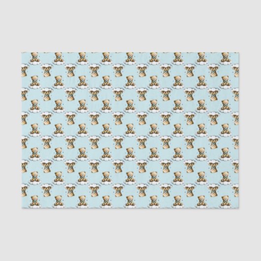 Cute Teddy Bear on a Cloud Blue Bow Tie 薄葉紙 (正面)