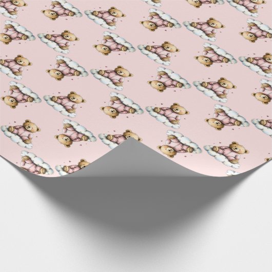 Cute Teddy Bear on a Cloud Pink PJs ラッピングペーパー (角)
