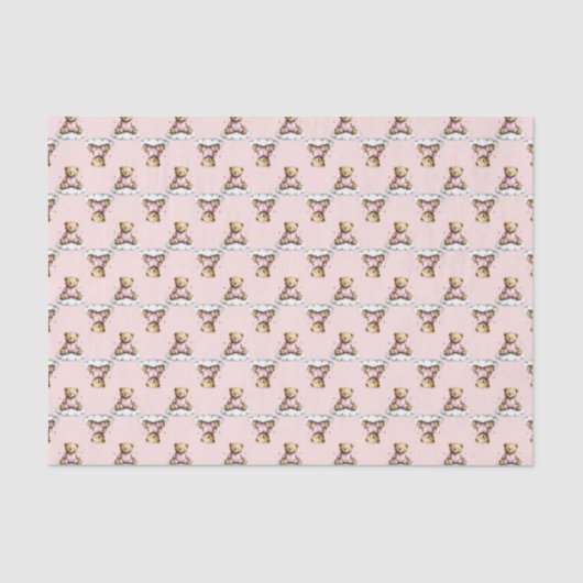 Cute Teddy Bear on a Cloud Pink PJs 薄葉紙 (正面)