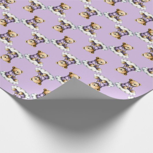 Cute Teddy Bear on a Cloud Purple PJs ラッピングペーパー (角)