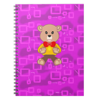 Cute Teddy Bear on Pink Geometric  ノートブック