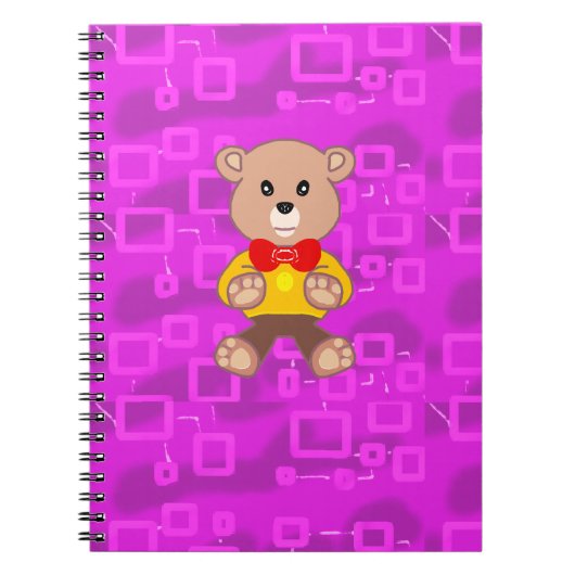 Cute Teddy Bear on Pink Geometric  ノートブック (正面)