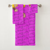 Cute Teddy Bear on Pink Geometric バスタオルセット (インサイチュ)