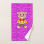 Cute Teddy Bear on Pink Geometric バスタオルセット (ハンドタオル)