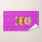 Cute Teddy Bear on Pink Geometric バスタオルセット (ハンドタオル)