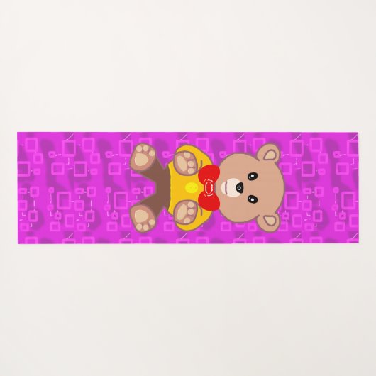 Cute Teddy Bear on Pink Geometric  ヨガマット (裏面(横))