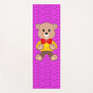 Cute Teddy Bear on Pink Geometric  ヨガマット