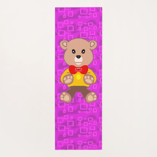 Cute Teddy Bear on Pink Geometric  ヨガマット (裏面)