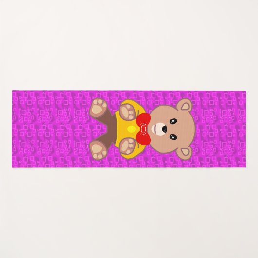 Cute Teddy Bear on Pink Geometric  ヨガマット (正面(横))