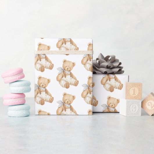 Cute Teddy Bear Overalls Baby Shower ラッピングペーパー (ベビーシャワー)