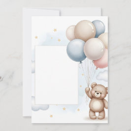 Cute Teddy Bear Pastel Balloons Invitation Frame 招待状