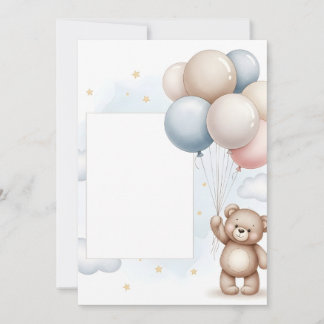 Cute Teddy Bear Pastel Balloons Invitation Frame 招待状