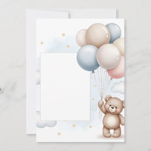 Cute Teddy Bear Pastel Balloons Invitation Frame 招待状 (正面)