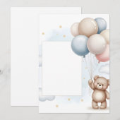 Cute Teddy Bear Pastel Balloons Invitation Frame 招待状 (正面/裏面)