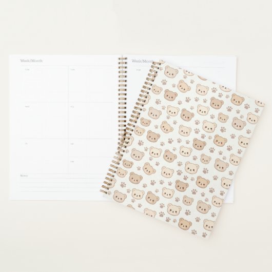 Cute Teddy Bear Pattern Notebook Cover Background プランナー手帳 (ディスプレー)