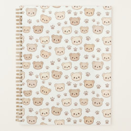 Cute Teddy Bear Pattern Notebook Cover Background プランナー手帳