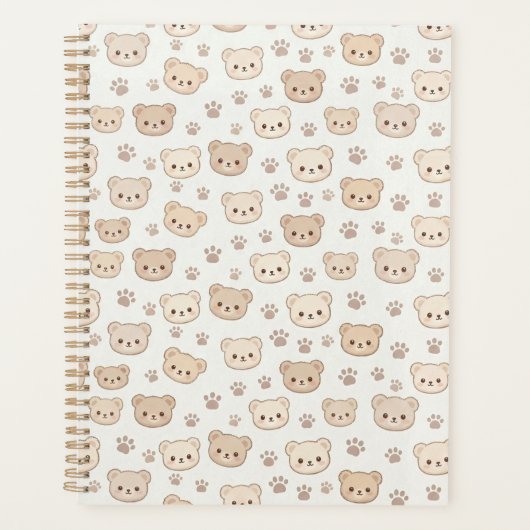 Cute Teddy Bear Pattern Notebook Cover Background プランナー手帳 (正面)