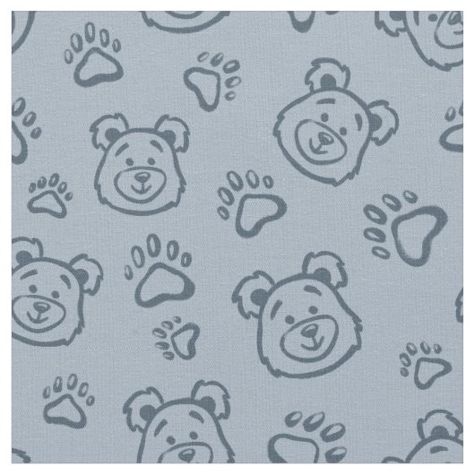 Cute Teddy Bear Paws Boho Boy Baby Kids Blue ファブリック (クローズアップ)
