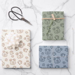 Cute Teddy Bear Paws Modern Boho Boy Baby Kids ラッピングペーパーシート