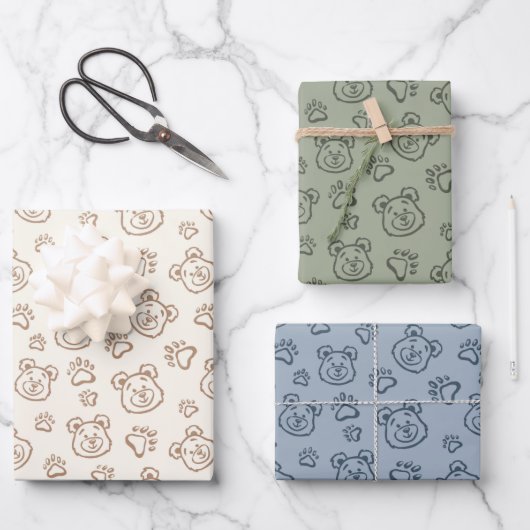 Cute Teddy Bear Paws Modern Boho Boy Baby Kids ラッピングペーパーシート (正面)