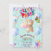 Cute Teddy Bear Personalized Birthday Invitation 招待状 (正面)