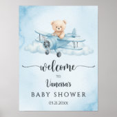 Cute Teddy Bear Pilot Baby Shower Welcome ポスター (正面)