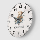 Cute Teddy Bear Pilot in a Sky Adventure ラージ壁時計 (傾斜)