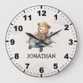 Cute Teddy Bear Pilot in a Sky Adventure ラージ壁時計 (正面)