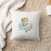 Cute Teddy Bear Pilot in Blue Airplane | Adorable クッション (ブランケット)