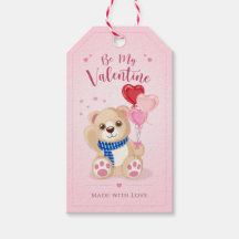 Cute Teddy Bear Pink Heart Balloons Valentine
