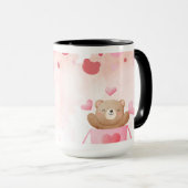 ​Cute Teddy Bear & Pink Hearts Coffee Mug マグカップ (正面右)