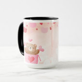 ​Cute Teddy Bear & Pink Hearts Coffee Mug マグカップ (正面左)
