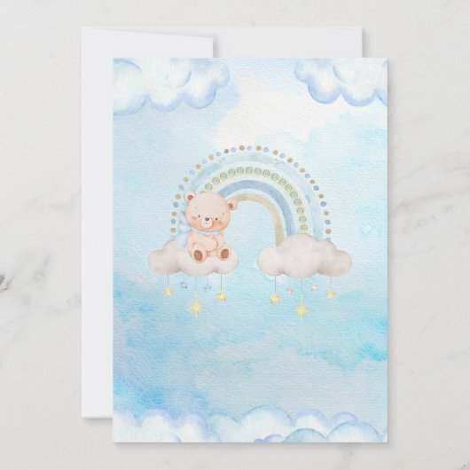 Cute Teddy Bear Raimbow Clouds 招待状 (裏面)
