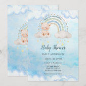 Cute Teddy Bear Raimbow Clouds 招待状 (正面/裏面)