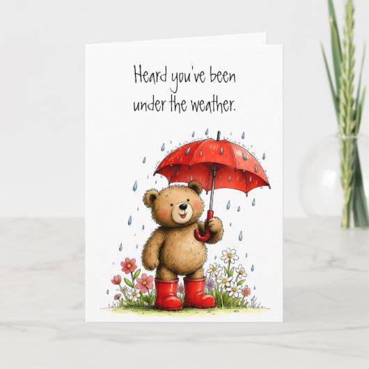 Cute Teddy Bear Red Galoshes Get Well Soon カード (正面)