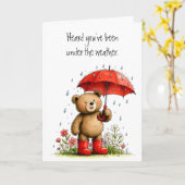 Cute Teddy Bear Red Galoshes Get Well Soon カード (黄色い花)