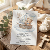 Cute Teddy Bear Sailboat Baptism Invitation Design 招待状