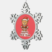 Cute Teddy Bear Santa Happy New Year Sticker スノーフレークピューターオーナメント (右)