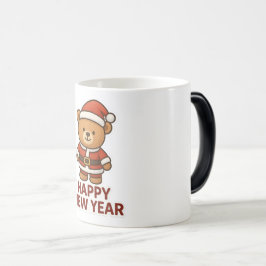 Cute Teddy Bear Santa Happy New Year Sticker モーフィングマグカップ