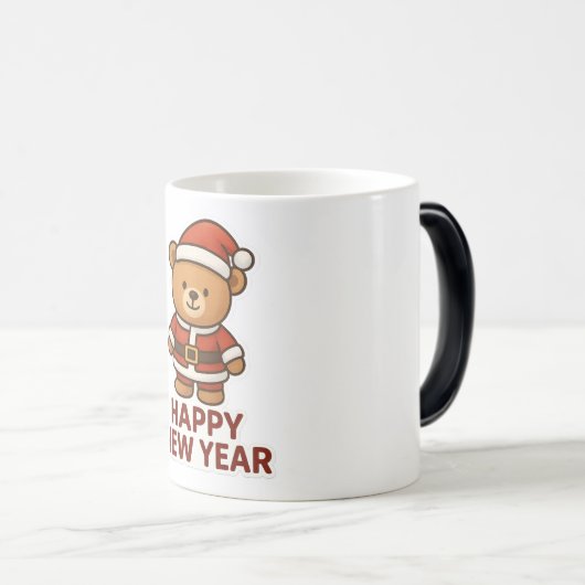 Cute Teddy Bear Santa Happy New Year Sticker モーフィングマグカップ (正面右)